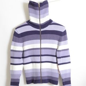 Purple Stripe Turttle Neck Zipped Pullove*PO005*